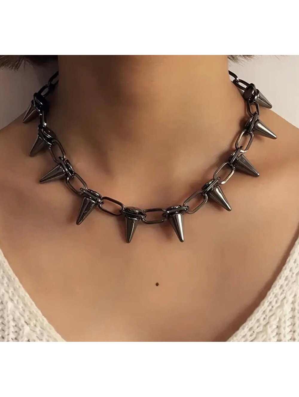 New - Chic - Spiked Choker Necklace in a Bold Gun Metal Black
